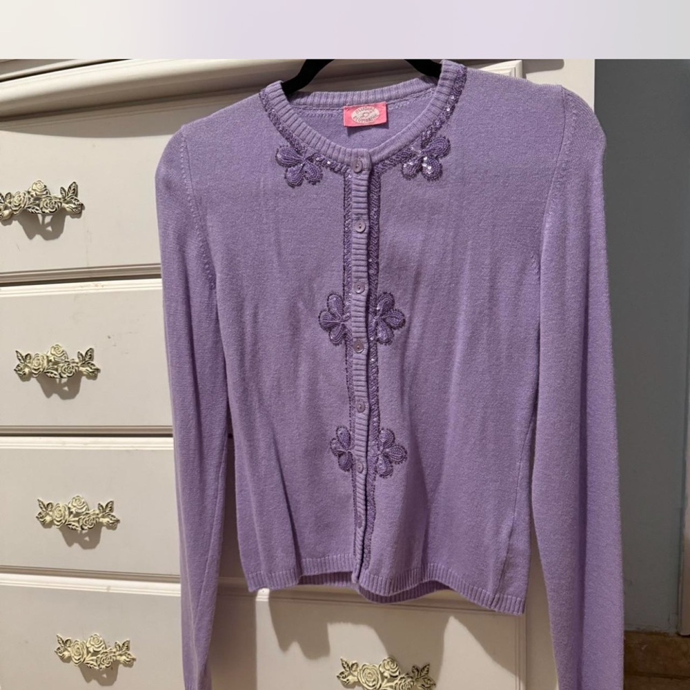 Blumarine Lavender Cardigan with Floral Details